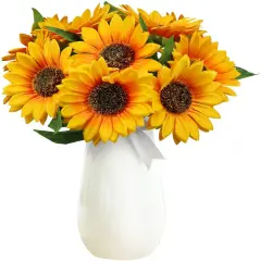 10pcs Summer Artificial Sunflowers with Stems &ndash; Bright Yellow Faux Silk Flowers Floral Arrangements
