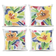 Stupell Industries Fresh Vivid Blossoms 4pc Outdoor Printed Pillow Set design by June Erica Vess, 18 x 7 x 18