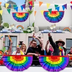 Pride Rainbow Pleated Fan Bunting Flag 1.5 x 3 Ft Gay Pride Rainbow Bunting Flag Banner for LGBTQ Proud Wall Decor Holiday Hanging Backdrop for Parades Holiday Indoor Outdoor Decor 2 Pcs