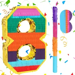 Rainbow Number 8 Pinata for Kids 8th Birthday Party Supplies, Fiesta, Centerpieces, Anniversary Celebrations