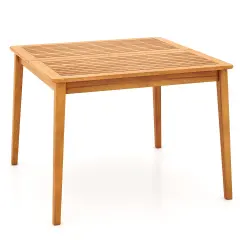 Natural Acacia Wood 4-Person Patio Dining Square Table with Umbrella Hole