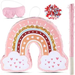Rainbow Pi&ntilde;ata Pink Rainbow Birthday Party Pi&ntilde;ata with Bat Stick Blindfold Boho Theme Birthday Baby Shower Toys Games Party Supplies Decor