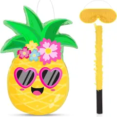 Small Pineapple Pi&ntilde;ata Summer Fruit Pi&ntilde;ata with Blindfold Bat for Hawaiian Tropical Luau Party Supplies