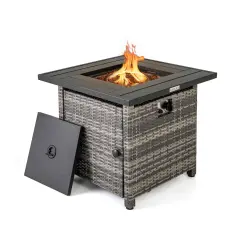 Grey Rattan Fire Pit Table with Lid &ndash; 50,000 BTU and Convertible