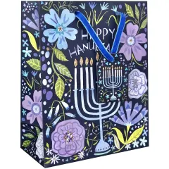 Pack/6: Floral Menorah Gift Bag - 8 x 4 x 10"