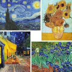 Diamond Painting Kits for Adults, 4 Pack Van Gogh Starry Night Diamond Art Kits, 5D Full Drill DIY Crafts for Adults Home Wall Decor Sunflower Irises Caf&eacute; Terrace at Night [12x16in]