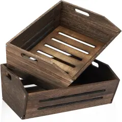 2 Pack Fast Assemble Rustic Wooden Crates for Storage