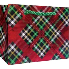 Pack/6: Red Holographic Plaid Gift Bag - 5 x 2 x 4"