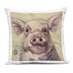 Stupell Industries Pig Holding Daisy Sprig Outdoor Printed Pillow design by Sara G. Designs, 18 x 7 x 18