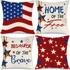 Set of 4 Throw Pillow Covers for 4th of July Decorations