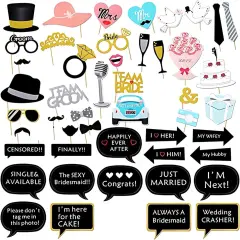 52Pcs Wedding Photo Booth Props Kit for Bridal Shower, Engagement and Valentines Party