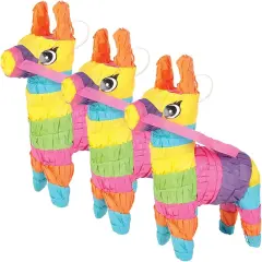 Mini Donkey Pinatas, Little Rainbow Donkey Pinatas for Birthday, Cinco De Mayo, Fiestas Decorations Party Favors, 3-Pack 4" x 7" Inches