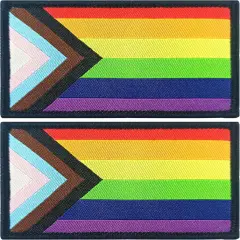 2 Pack Pride Progress Rainbow Flags Patch LGBTQ Flag Patches Tactical Gay Inclusive Rainbow Flag Patch for Backpack Hat Team Patch
