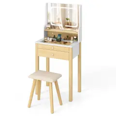 White Small Dressing Table Set with Adjustable LED Lighted Mirror and Power Outlets