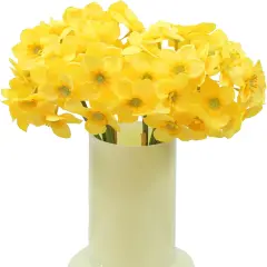 Summer Artificial Daffodil Silk Floral Arrangement &ndash; 2 Bundles, Yellow Decorative Home and Office Accent