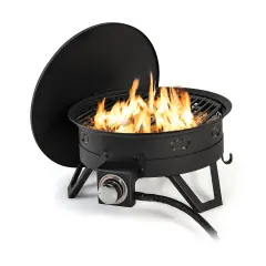 Black Metal and Stainless Steel 2-in-1 Fire Pit with Grill