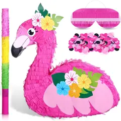 Pink Flamingo Pi&ntilde;atas Hawaiian Flamingo Pi&ntilde;atas with Stick, Blindfold and Confetti, Flamingo Pi&ntilde;atas for Kids Birthday Party Fiestas Decorations Hawaii Summer Theme Anniversary Celebration