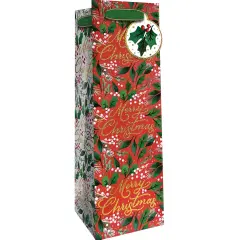 Pack/6: Merry Christmas Wine Bag - 4-1/2 x 4-1/2 x 14"