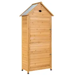Natural Fir Wood Outdoor Storage Shed with Galvanized Sheet Roof