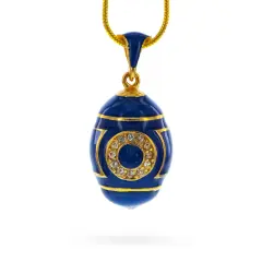 Blue Enamel Crystal Eyed Royal Egg Pendant Necklace