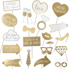 40Pcs Gold Engagement Photo Booth Props We are Engaged Photo Props Decorations for Wedding Reception Bridal Shower Ceremony Party Supplies Favors