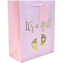 Pack/6: Its A Girl Gift Bag - 8 x 4 x 10"