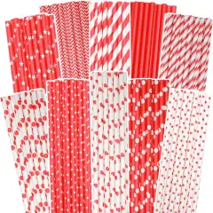 Red Paper Straws for Drinking Red Disposable Straws 150pcs Disposable Straws Bulk（10 Pattern）