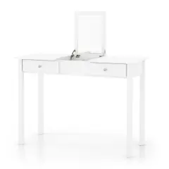 White Vanity Dressing Table with Flip Top Mirror and Storage Drawers 9 Hidden Storage Compartments
