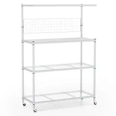 Silver 4-Tier Microwave Stand Rack with 3 Height Adjustable Shelves and 4 Smooth Wheels