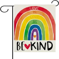Love is Love Rainbow Decorative Garden Flag, Be Kind LGBTQ Gay Lesbian Heart Yard Outside Pride Month Home Decoration