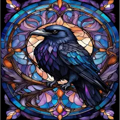 Diamond Painting Kits for Adults, Crow Diamond Art Kits for Adults, 5D Stained Glass Diamond Painting, DIY Full Drill Diamond Painting Gem Arts and Crafts for Home Decor 12x16 inch