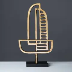 Abstract Aluminum Table Sculpture &ndash; Brass Gold Finish, 8" x 3" x 15"