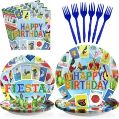 96Pcs Mexican Party Decorations Mexican Card Party Plates Disposable 350GSM Mexican Fiesta Party Tableware Set for Fiesta Birthday Party Carnival Cinco De Mayo Taco Party Decorations, Serves 24