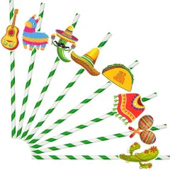 Kids Fiesta Party Drinking Straws for Fiesta Cinco De Mayo Fiesta Party Favors Paper STraws Bulk Taco Tuesday Mexican Party Supplies Decoration - Pack of 28