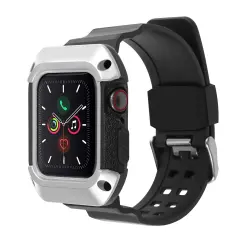 Insten Watch Band with Rugged Bumper Case For Apple Watch 40mm Series 6 SE 5 4, Replacement Strap, Black/Silver