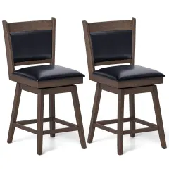 Costway 25" Swivel Bar Stools Set of 2 with Back Rubber Wood Legs Sturdy Footrest