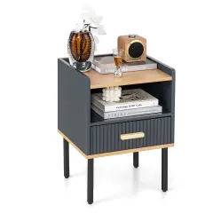 Costway Nightstand Bedside End Table with Drawer & Open Shelf for Living Room Bedroom