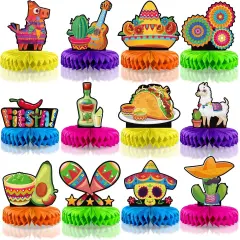 12 Pieces Fiesta Honeycomb Table Centerpiece, Cinco De Mayo Party Table Decorations, 8 Inch Mexican Table Centerpiece for Mexican Fiesta Decorations Theme Party Supplies
