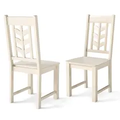Costway Dining Chair Set of 2/4 with Rubber Wood Frame & Leaf-shape High Back for Kitchen Brown/Black/Cream White