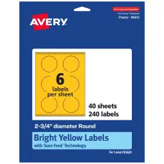 Avery Bright Yellow Paper Labels, 2.75" Diameter Round