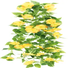 15Feet 2Pcs Artificial Silk Flower Garland for Outdoors Indoor(Yellow)