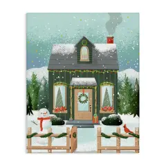 Stupell Industries Cozy Winter Cottage & Snowman Canvas By Loni Harris