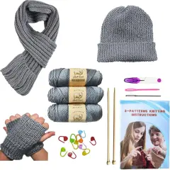 Knitting Kit for Beginners Adults & Kids (Gray)