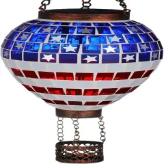 American Flag Hot Air Balloon Solar Lantern, Mosaic Outdoor Hanging Wind Light, IP44 Waterproof, Patio Decorations, Gift for Mom Wife Friend