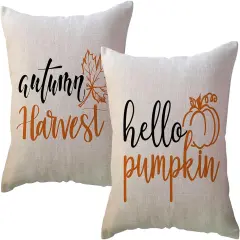 Set of 2 Fall Throw Pillow Covers Pumpkin/Maple Leaves 20x20inch