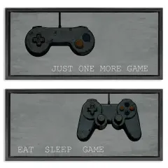 Stupell Industries Gamer Phrases on Grey 2pc Floating Frame Set Design by Kim Allen