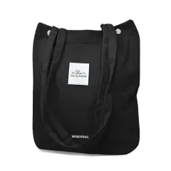 Wrapables Corduroy Tote Bag, Casual Everyday Shoulder Handbag, Black