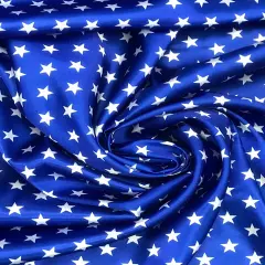 1 Yard White Star Charmeuse Satin Fabric Royal Blue Background Shiny Non Stretch Polyester 60 Inch Width