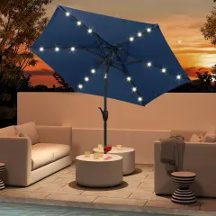 Costway 7.5 ft Solar Powered Patio Umbrella with LED Lights Push Button Tilt Crank Handle Beige/Gray/Navy/Black/Brown/Red