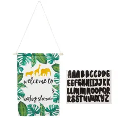 Custom Safari Baby Shower Decorations Canvas Welcome Sign with Sticker Sheets (3 Pieces) Green